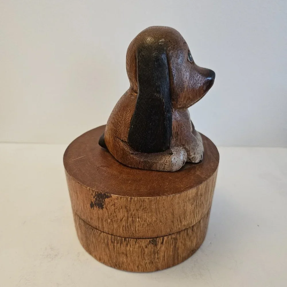 Carved Wood Puppy Dog Trinket Box Cute Dog Lover Gift